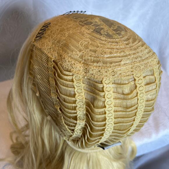 Long Golden Blonde Curly Wig Long Bangs Cosplay Costume - Picture 5 of 7